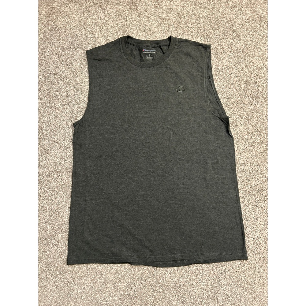 Champion Muscle Tee Mens Large Grey Excellent Sleeveless Logo Gym Shirt